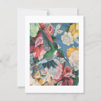 Carte Postale Colibri et fleurs Numéro 3 Blank
