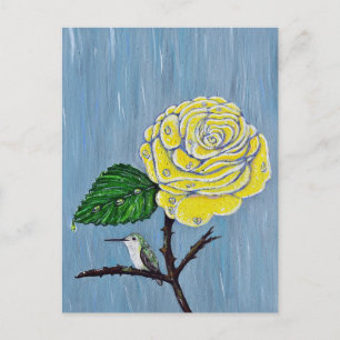Carte Postale Colibri et Rose dans la peinture de pluie