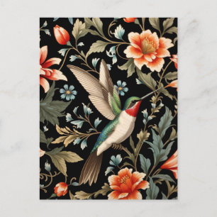 Carte Postale Colibri magnifique sur fond floral sombre