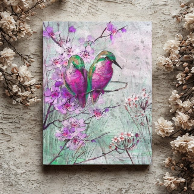 Carte Postale Colibri rose (Watercolor hummingbirds postcard)