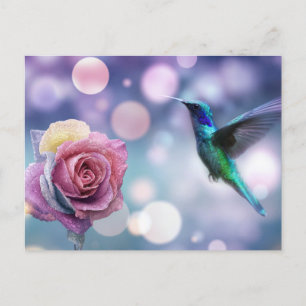 Carte Postale Colibri & Rose - Couleurs originales
