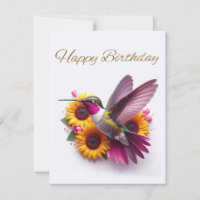 Colibri volant avec des fleurs Joyeux Anniversaire