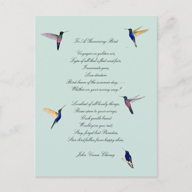 Carte Postale Colibris et citations de John Vance Cheney (Devant)