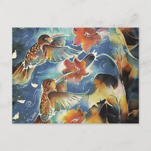 Carte Postale Colibris et fleurs lumineux