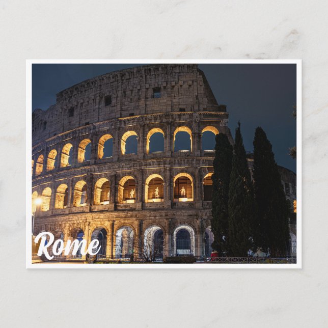 Carte Postale Colisée majestueuse la nuit à Rome, Italie (Devant)