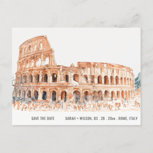 Carte Postale Colisée Rome Italie Aquarelle Enregistrer La Date