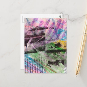 Carte Postale collage abstrait architecture et mots