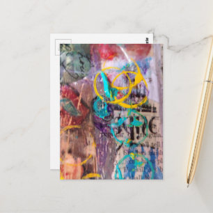 Carte Postale collage abstrait cercles et mots