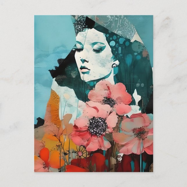 Carte Postale Collage Abstrait de femmes et de fleurs (Devant)