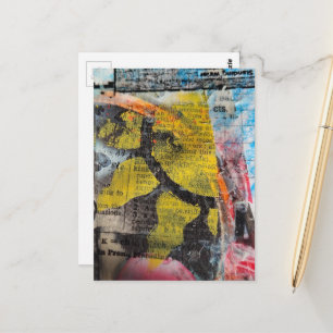Carte Postale collage abstrait soleil jaune