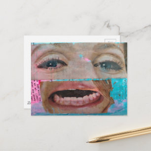 Carte Postale collage abstrait unique avec des yeux et une bouch