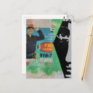 Carte Postale Collage Aléatoire Homme au Travail et un Visage