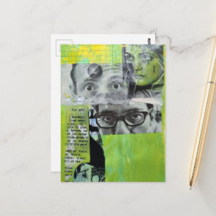 Carte Postale Collage Aléatoire Visages Vintage