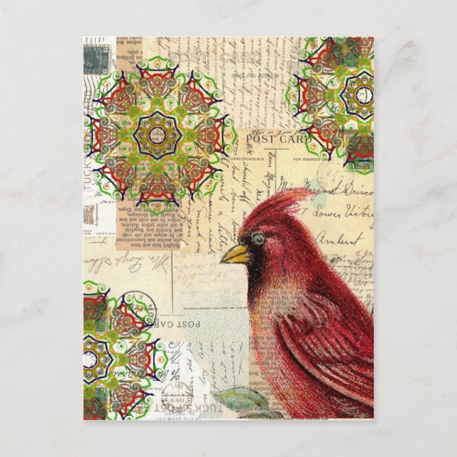 Carte Postale Collage Cardinal et Ephemera (Devant)