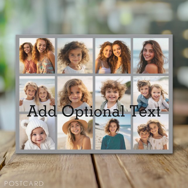 Carte Postale Collage de 12 photos Instagram sur fond gris paste (Photo Collage Postcard)