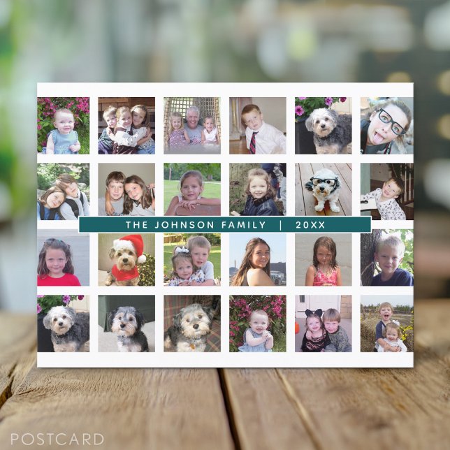 Carte Postale Collage de 24 Modèles photo avec texte personnalis (Custom Personalized Photo Collage Postcard)