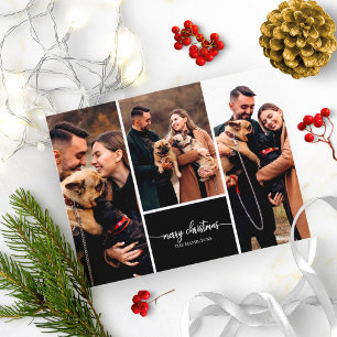 Carte Postale Collage de 3 photos Merry Christmas Stylisé Noir