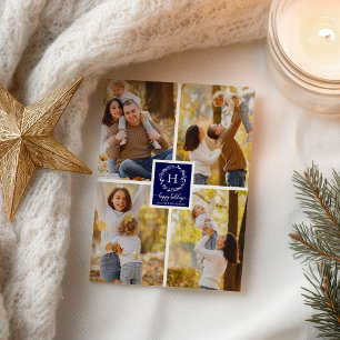 Carte Postale Collage de 4 photos Joyeuses Fêtes de Noël Bleu