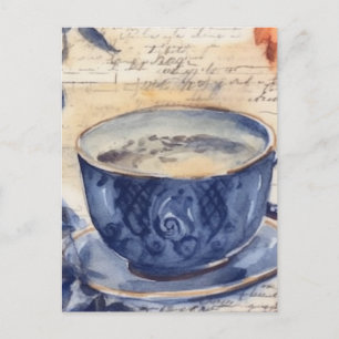 Carte Postale Collage de café bleu