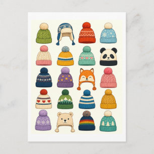 Carte Postale Collage de chapeaux d'hiver mignons
