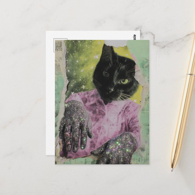 Carte Postale Collage de chats noirs (Devant/Arrière en situation)