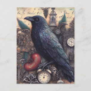 Carte Postale Collage de corbeau Poe