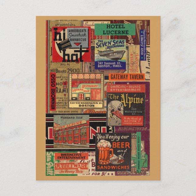Carte Postale Collage de couverture de pochette d'allumettes de (Devant)