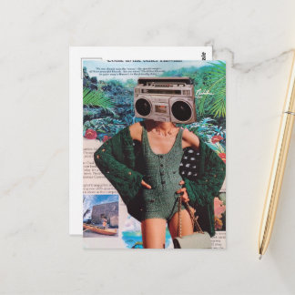 Carte Postale Collage de femme surréaliste à Hawaii avec boombox