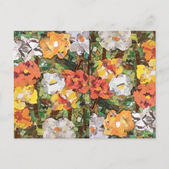 Carte Postale Collage de fleurs de papier en orange et jaune (Devant)