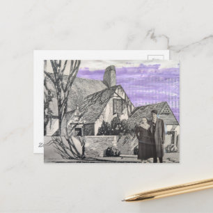 Carte Postale Collage de maison neuve de couple vintage