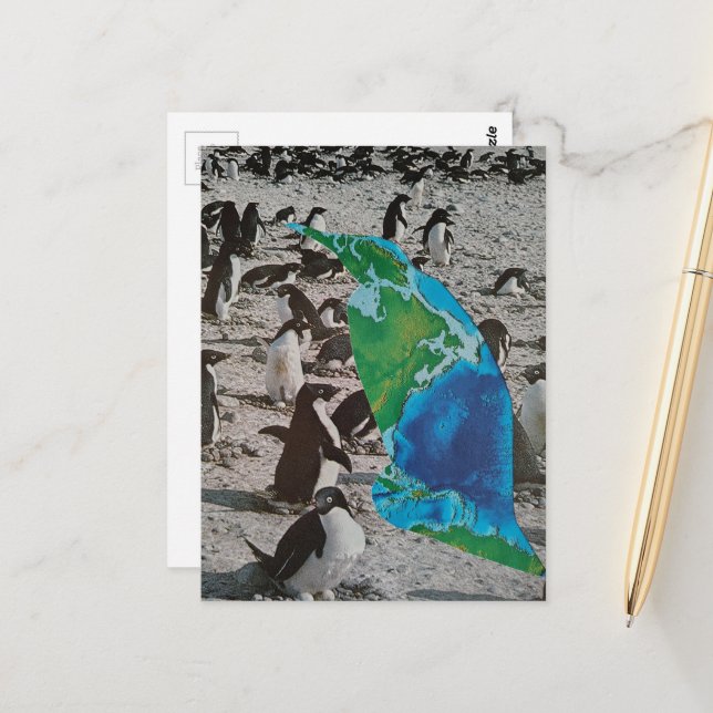 Carte Postale Collage de manchots (Devant/Arrière en situation)