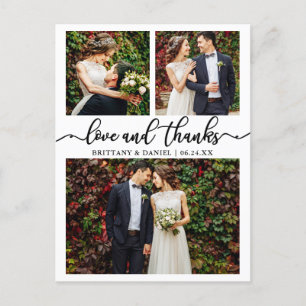 Carte Postale Collage de mariage à la calligraphie 3 Photo Merci