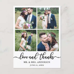 Carte Postale Collage de mariage calligraphié 4 photos Merci