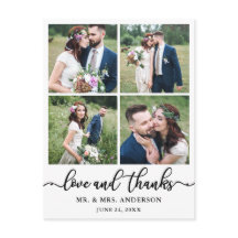 Collage de mariage calligraphié 4 photos Merci