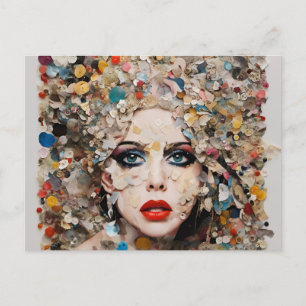 Carte Postale Collage de médias mixtes couleur dame