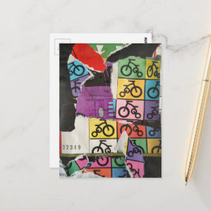 Carte Postale Collage de médias mixtes de vélos colorés