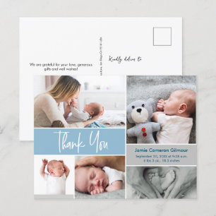 Carte Postale Collage de photos de baby shower avec lettrage ble