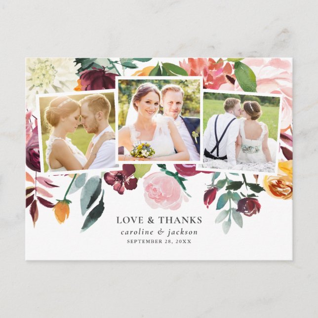 Carte Postale Collage de photos florales Merci (Devant)