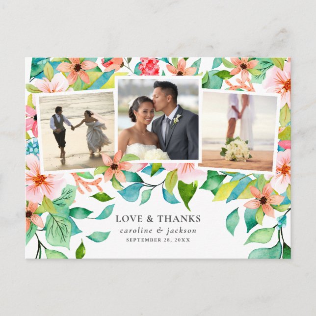 Carte Postale Collage de photos florales tropicales Merci Mariag (Devant)