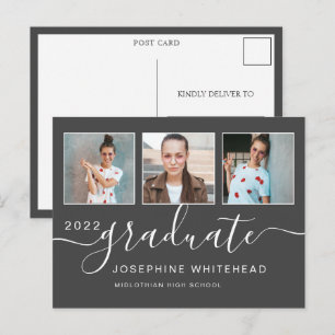Carte Postale Collage de photos Graduation minimum gris foncé