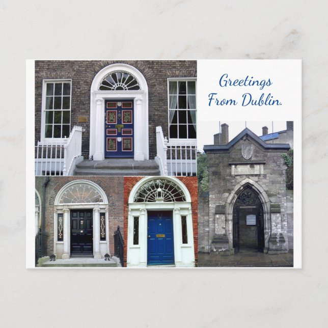 Carte Postale Collage de portes anciennes, Salutations de Dublin (Devant)