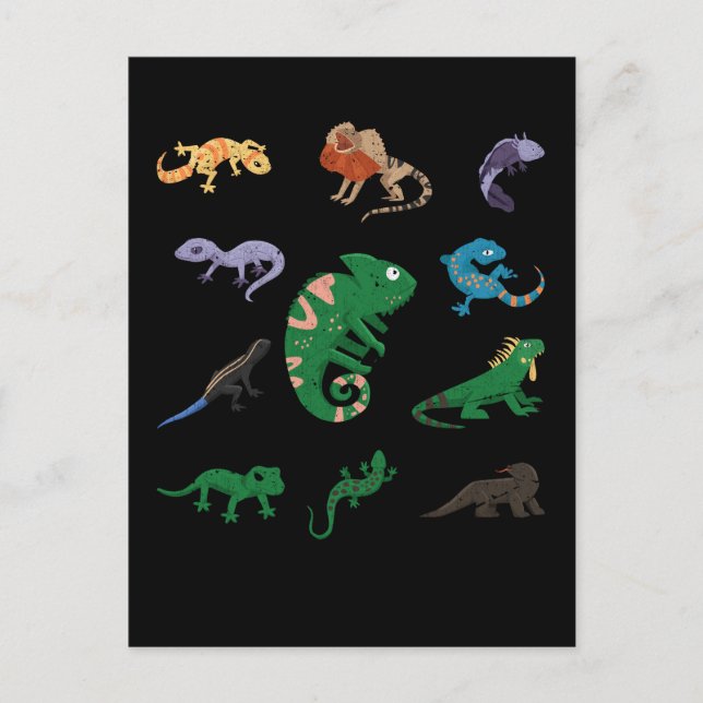Carte Postale Collage de reptiles bandes dessinées Chameleon (Devant)