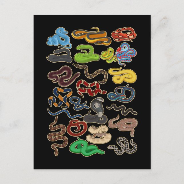 Carte Postale Collage de serpent kawaii Reptile mignon (Devant)