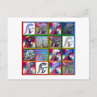 Carte Postale Collage de soldat spartiate avec la statue de la L