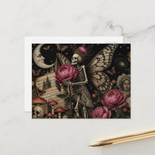 Carte Postale Collage de squelette de fée et de fleurs de pivoin