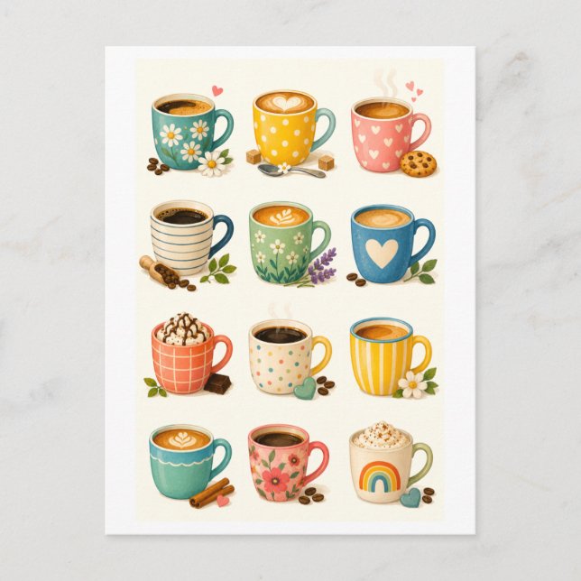 Carte Postale Collage de Tasses à Café (Devant)