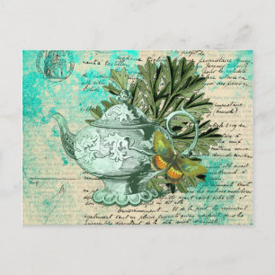 Carte Postale Collage de théière et d'éphémère vintage