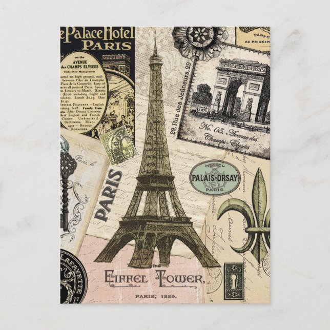 Carte Postale Collage de voyage français vintage moderne (Devant)