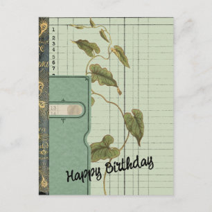 Carte Postale Collage d'éphémères verts Joyeux Anniversaire