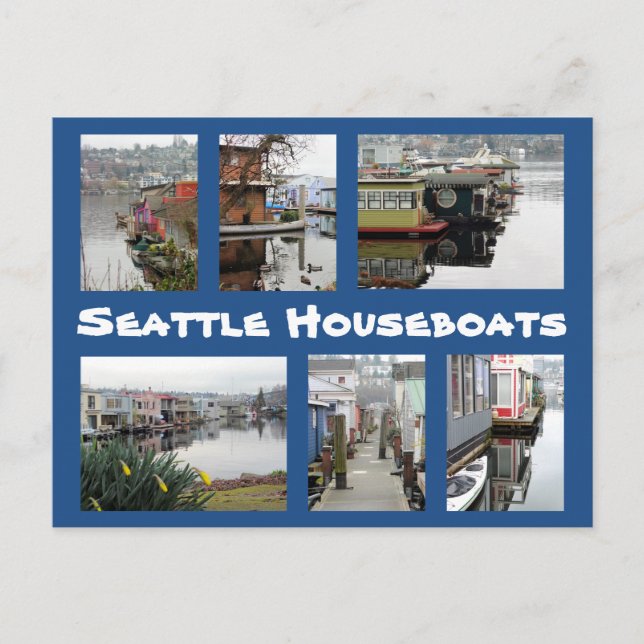 Carte Postale Collage des Houseboats de Seattle (Devant)